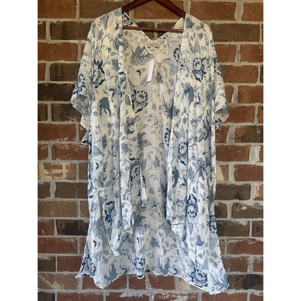 Loft Outlet White Blue Floral Coverup/Kimono Xs/s